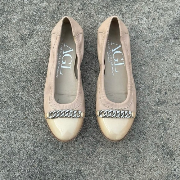 AGL leather cap toe chain detail ballet flats - Picture 2 of 9